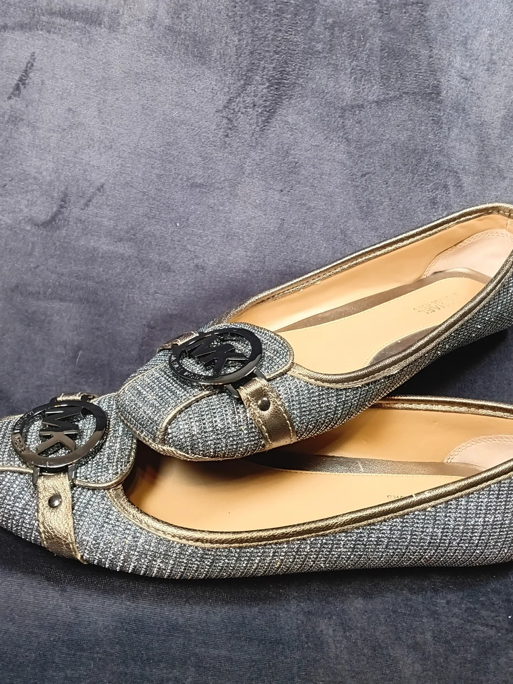 Michael Kors Women's Metallic Gray MK Logo Ballet Flats